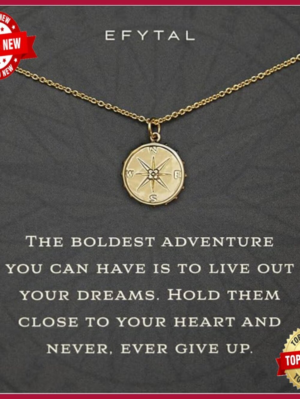 Studded Compass Pendant Necklace with Gift Box Inspirational Jewelry